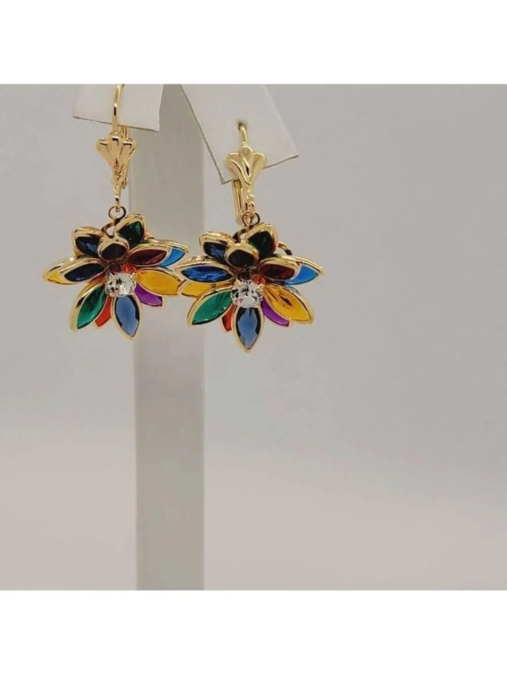 Brazilian 18k Gold Filled Multi Color Flower Earrings